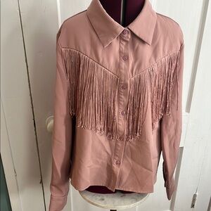 Fringe Button-Up Shirt in Dusty Pink